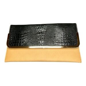 Kristine Black and Tan Clutch with Gold Accents